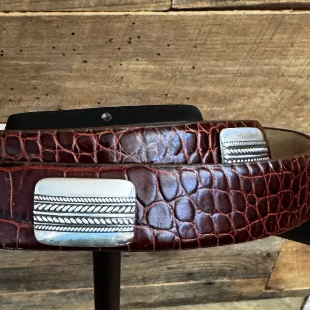 Brown Crocodile Embossed Belt with Silver Buckle